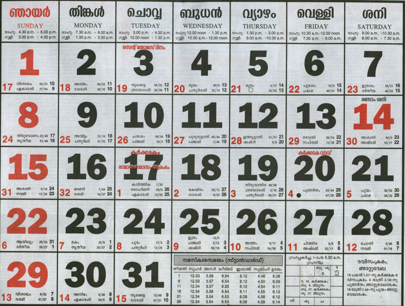 Malayalam Calender July 01